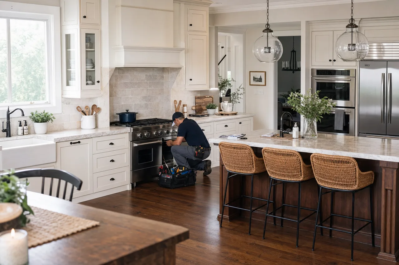 A luxury kitchen with built-in stainless appliances up close