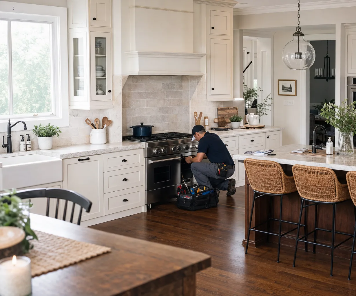 A luxury kitchen with built-in stainless appliances on a same-day visit