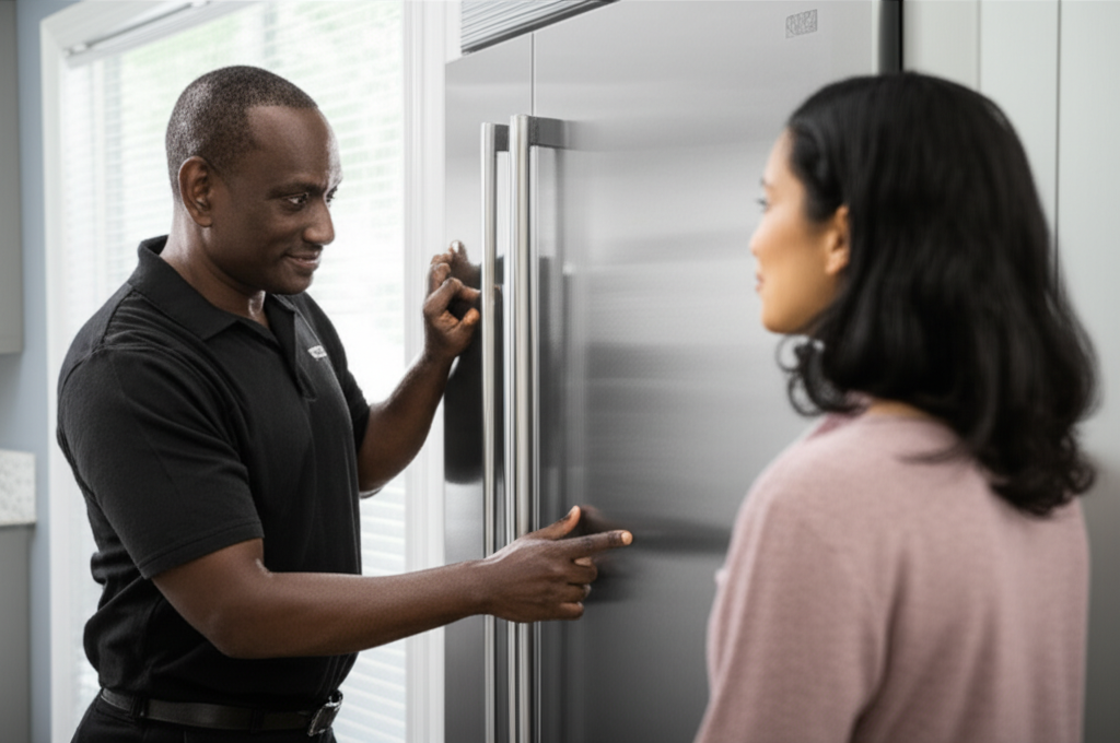 Technician consulting with homeowner about HVAC maintenance