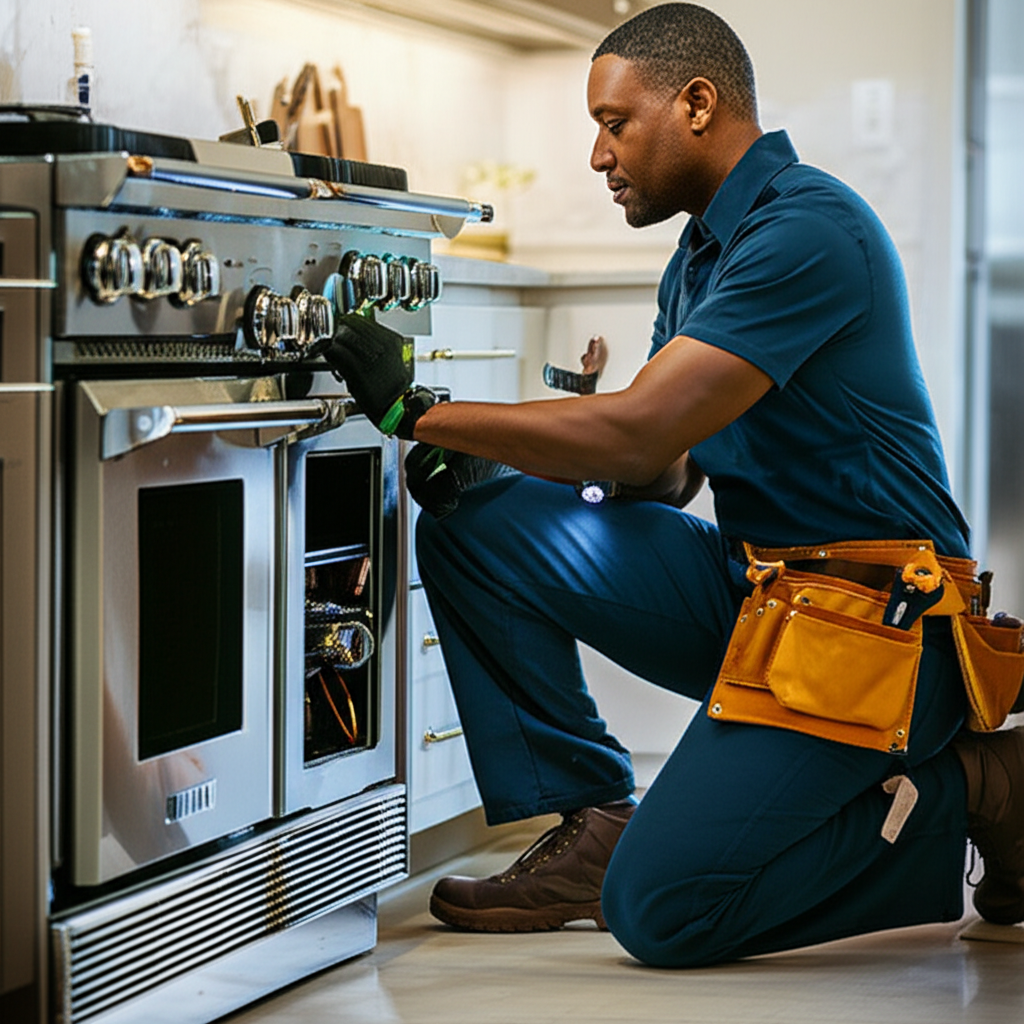Technician servicing professional oven